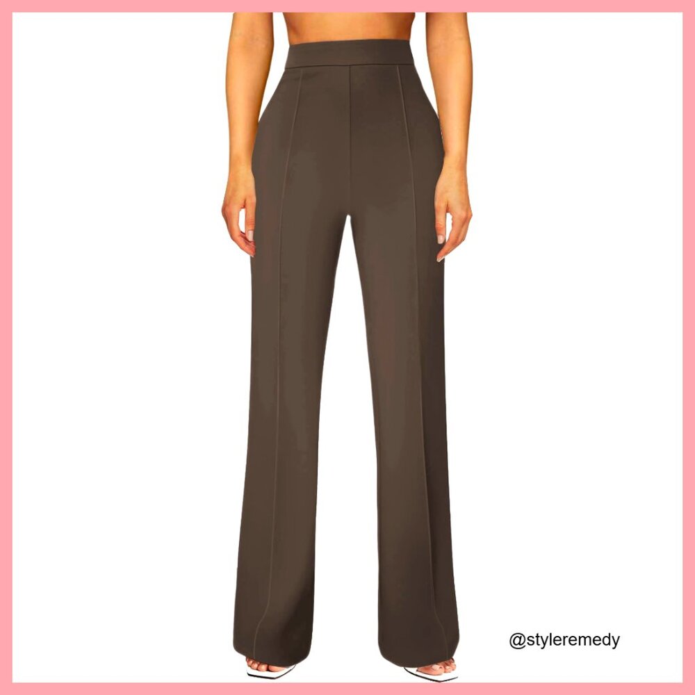 Straight Leg High Waist Stretchy Work Pants Business Casual Office Trousers